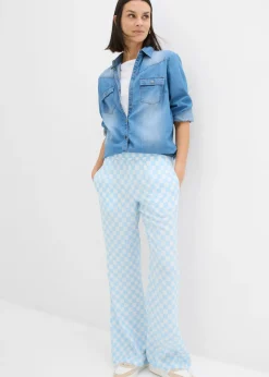 bonprix bonprix Pantalón Marlene de viscosa fluida con estampado de cuadros azul hielo-blanco lana a cuadros Best