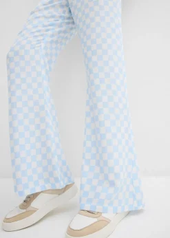 bonprix bonprix Pantalón Marlene de viscosa fluida con estampado de cuadros azul hielo-blanco lana a cuadros Best