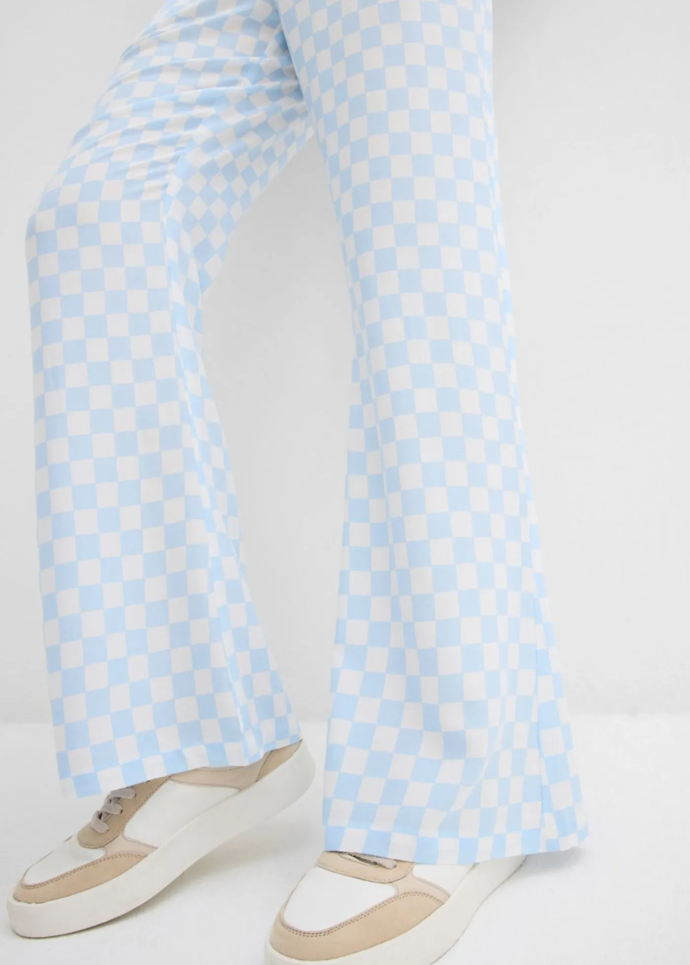 bonprix bonprix Pantalón Marlene de viscosa fluida con estampado de cuadros azul hielo-blanco lana a cuadros Best
