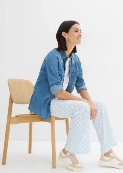 bonprix bonprix Pantalón Marlene de viscosa fluida con estampado de cuadros azul hielo-blanco lana a cuadros Best