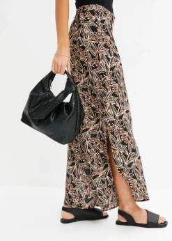 bonprix bonprix Pantalón palazzo con abertura negro/naranja/crudo