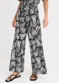 bonprix bonprix Pantalón palazzo con cintura cómoda Negro-blanco lana Clearance