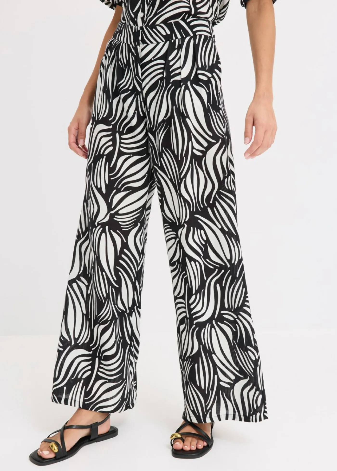 bonprix bonprix Pantalón palazzo con cintura cómoda Negro-blanco lana Clearance