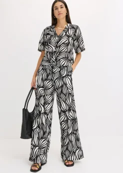 bonprix bonprix Pantalón palazzo con cintura cómoda Negro-blanco lana Clearance