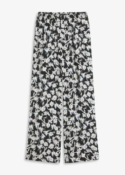 bonprix bonprix Pantalón palazzo de material estructurado Negro-blanco lana de flores Hot