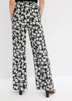 bonprix bonprix Pantalón palazzo de material estructurado Negro-blanco lana de flores Hot