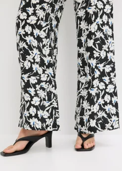 bonprix bonprix Pantalón palazzo de material estructurado Negro-blanco lana de flores Hot