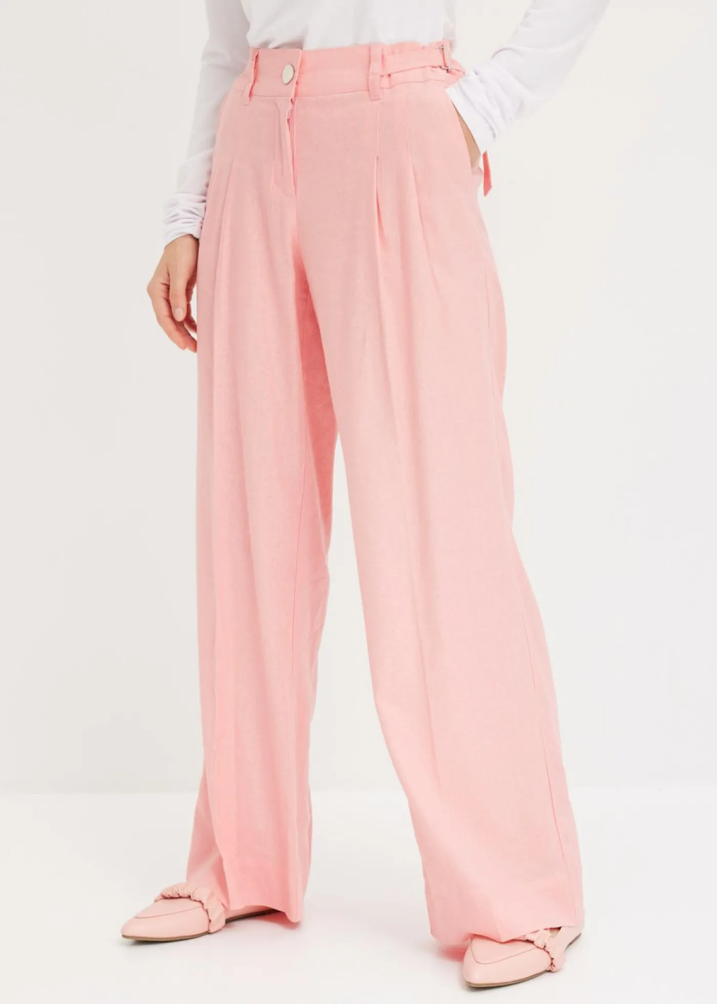bonprix bonprix Pantalón palazzo de mezcla de lino ligero rosa pálido Hot