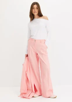 bonprix bonprix Pantalón palazzo de mezcla de lino ligero rosa pálido Hot