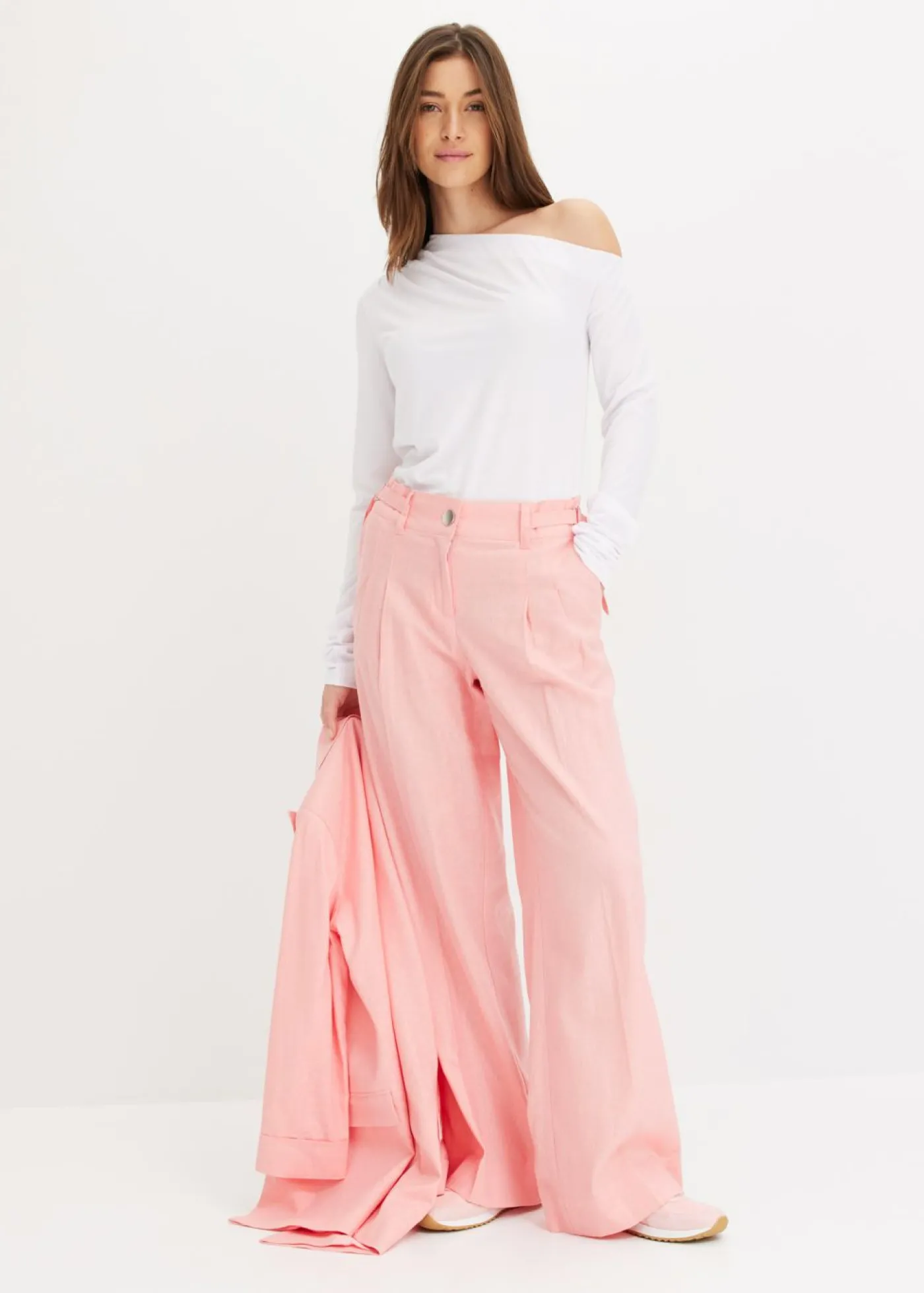 bonprix bonprix Pantalón palazzo de mezcla de lino ligero rosa pálido Hot