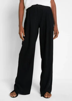 bonprix bonprix Pantalón palazzo de mezcla ligera de viscosa y lino Negro Online