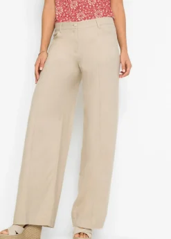 bonprix bonprix Pantalón palazzo de mezcla de lino Beige Sale