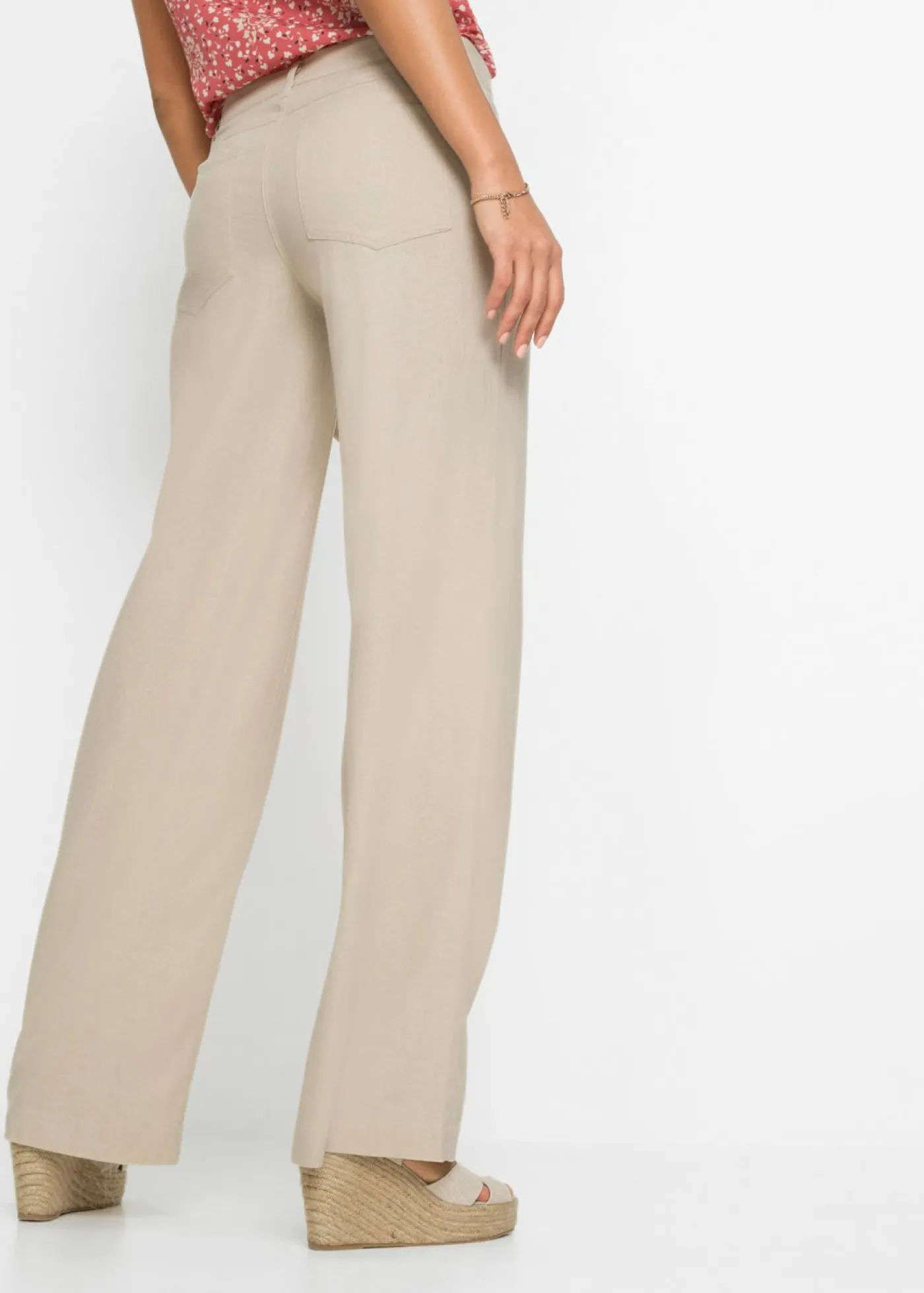 bonprix bonprix Pantalón palazzo de mezcla de lino Beige Sale