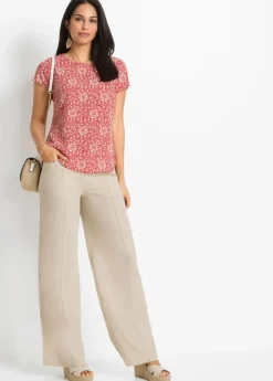 bonprix bonprix Pantalón palazzo de mezcla de lino Beige Sale