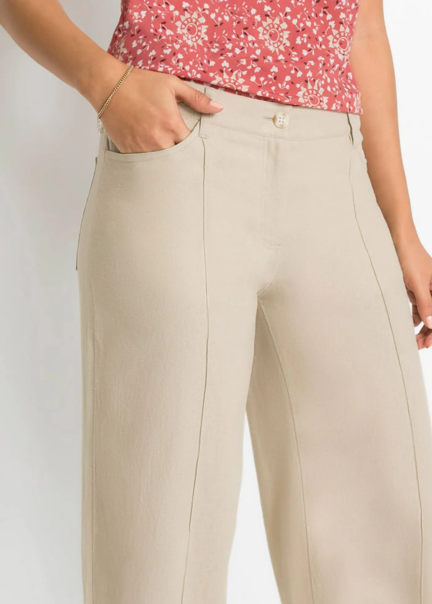 bonprix bonprix Pantalón palazzo de mezcla de lino Beige Sale
