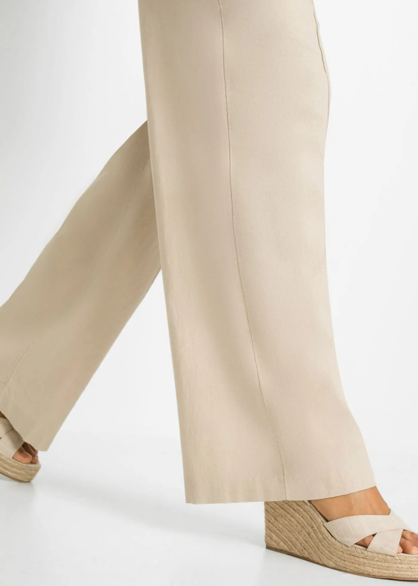 bonprix bonprix Pantalón palazzo de mezcla de lino Beige Sale