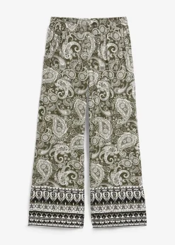bonprix bonprix Pantalón palazzo de mezcla suave de viscosa Verde oliva oscuro con patrón paisley Best