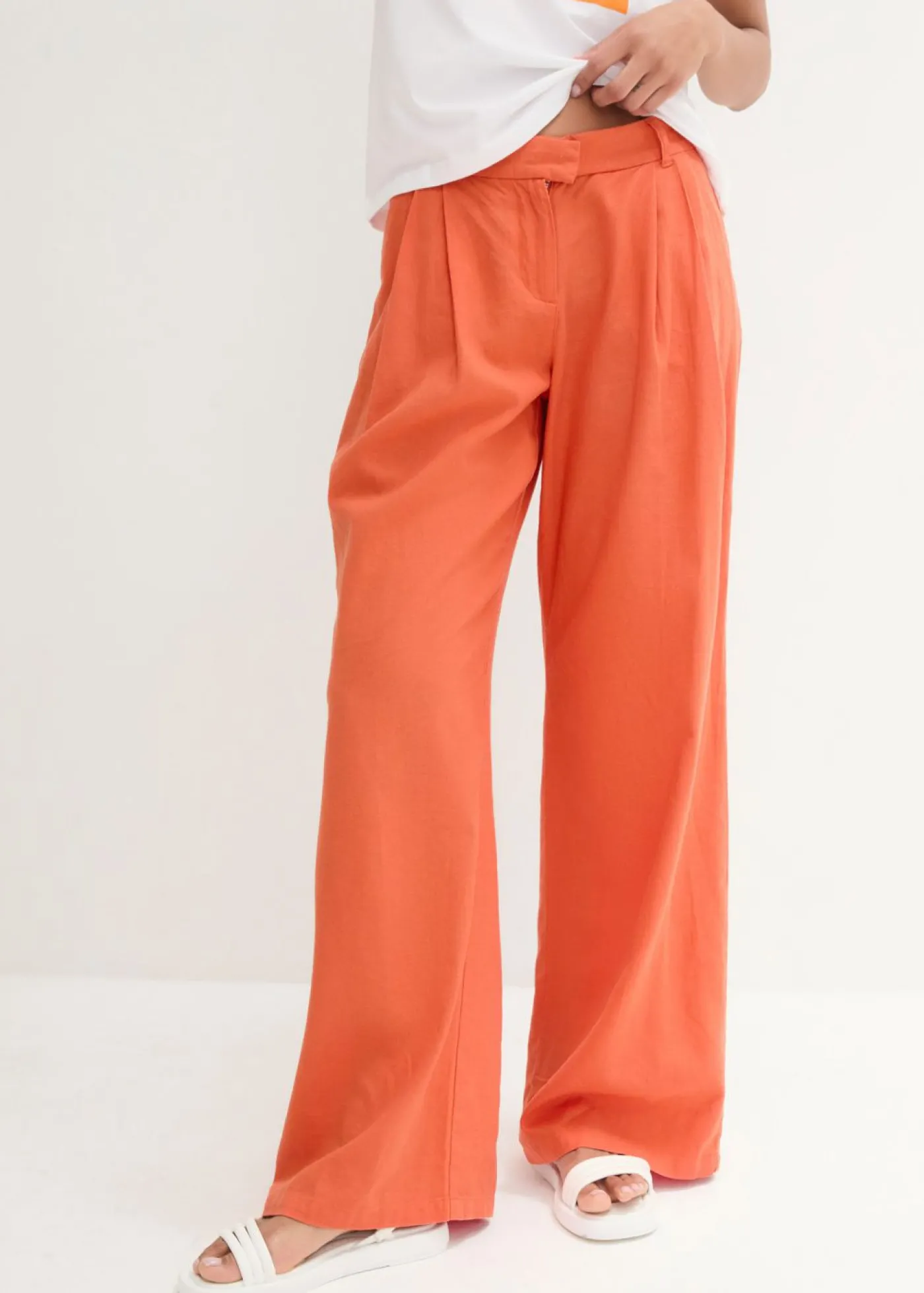 bonprix bonprix Pantalón palazzo de mezcla ligera de viscosa y lino Naranja cobrizo Best