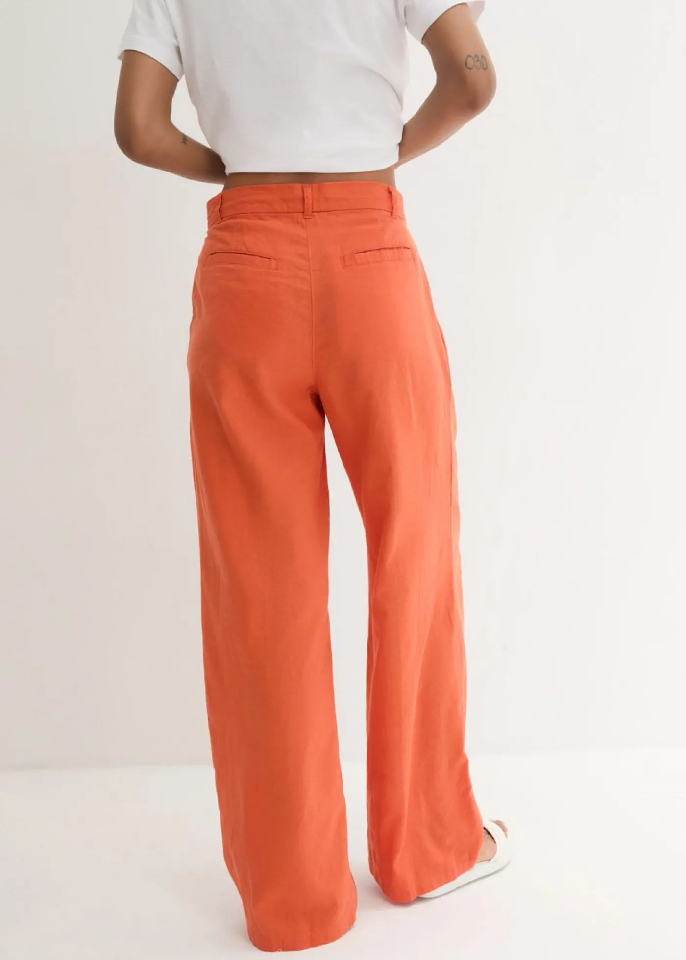 bonprix bonprix Pantalón palazzo de mezcla ligera de viscosa y lino Naranja cobrizo Best