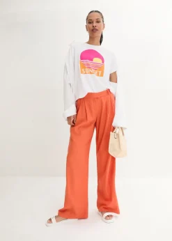bonprix bonprix Pantalón palazzo de mezcla ligera de viscosa y lino Naranja cobrizo Best