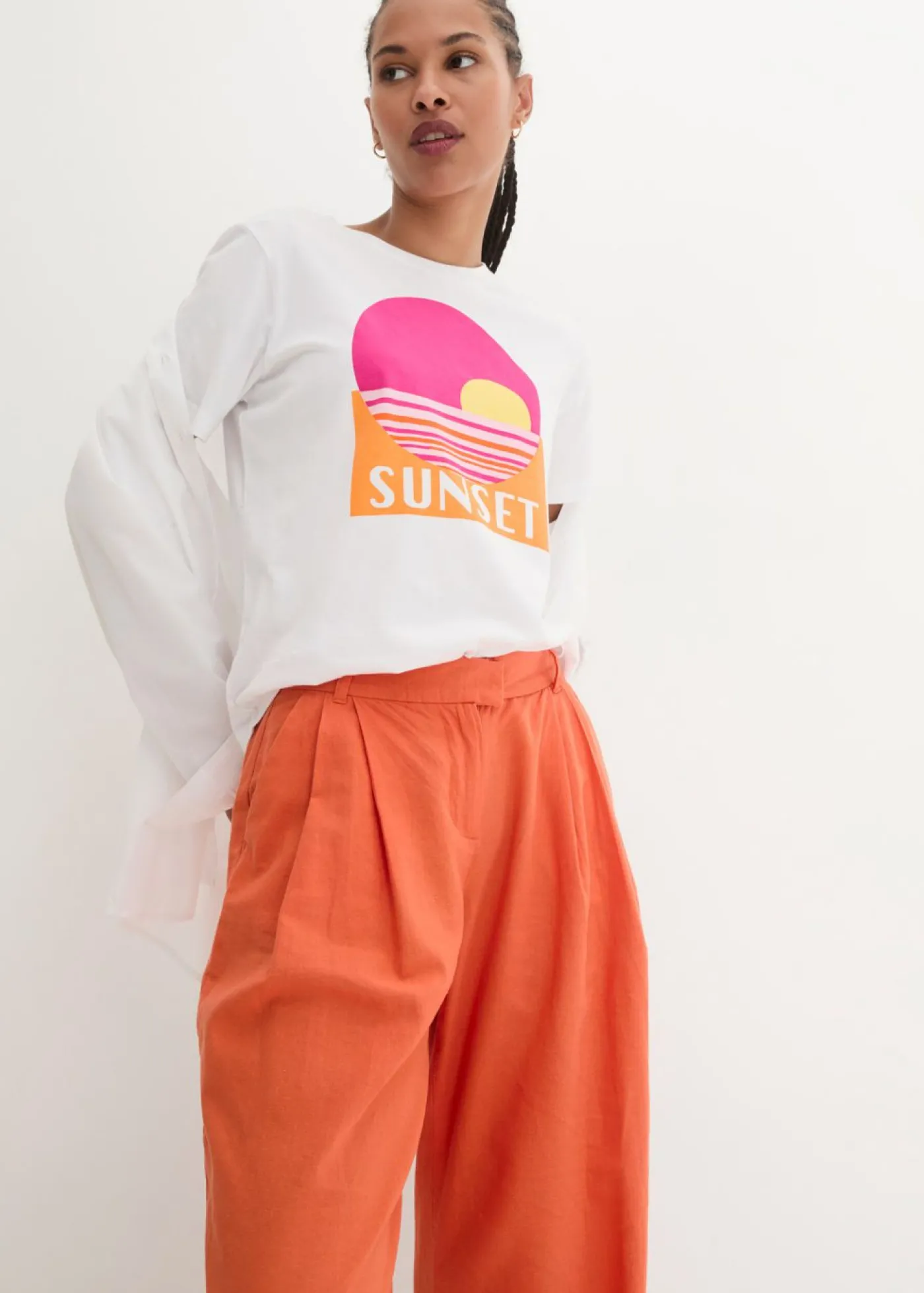 bonprix bonprix Pantalón palazzo de mezcla ligera de viscosa y lino Naranja cobrizo Best