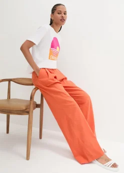 bonprix bonprix Pantalón palazzo de mezcla ligera de viscosa y lino Naranja cobrizo Best