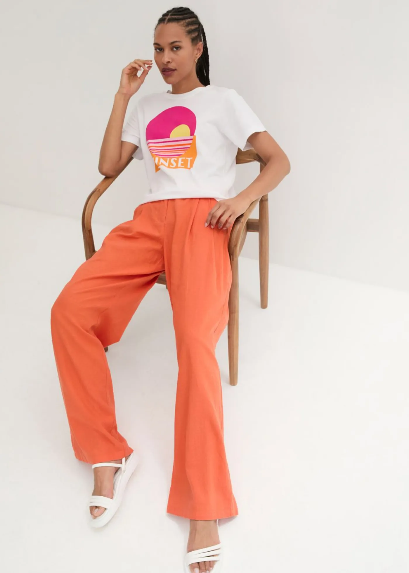 bonprix bonprix Pantalón palazzo de mezcla ligera de viscosa y lino Naranja cobrizo Best
