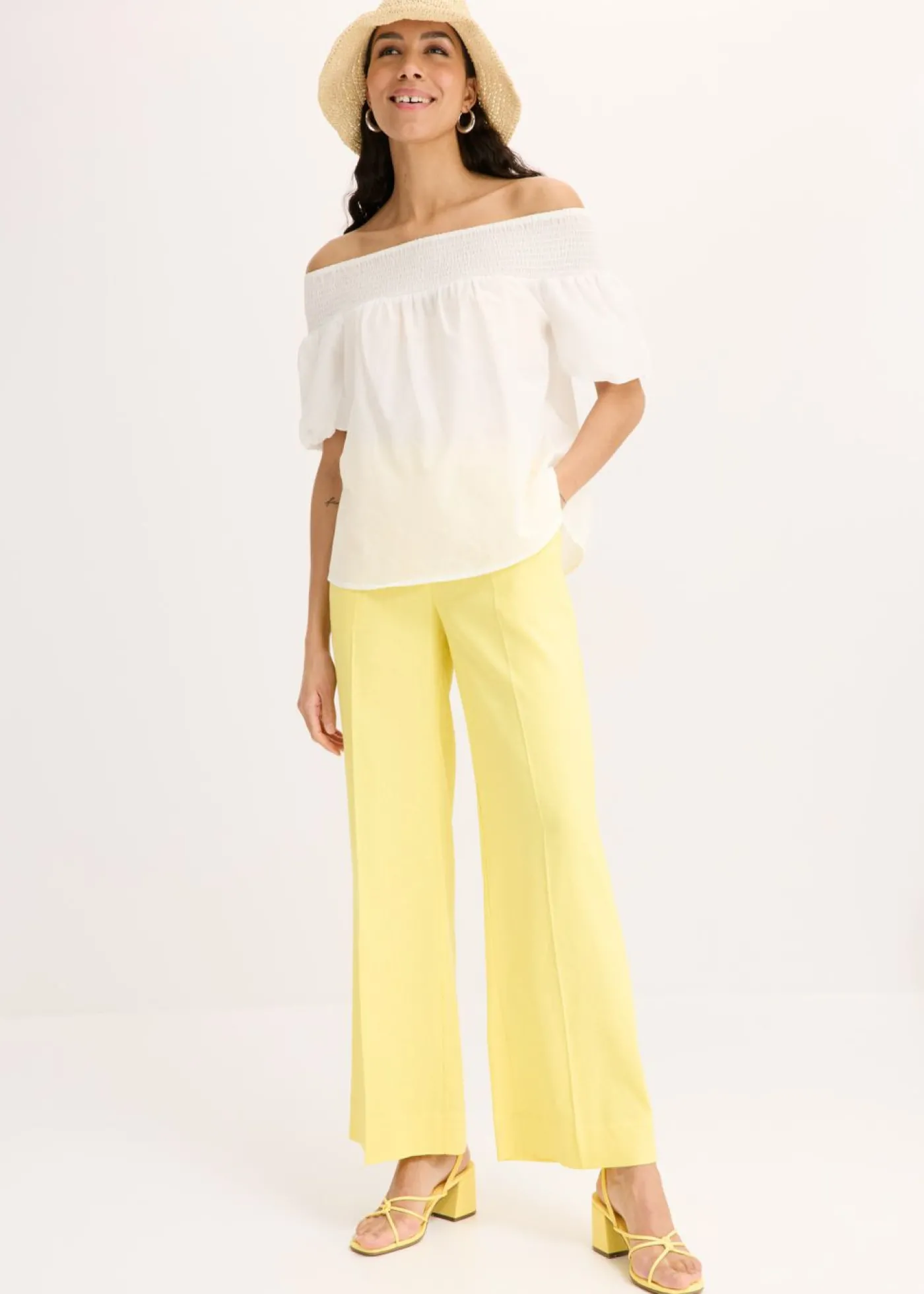 bonprix bonprix Pantalón palazzo de mezcla de lino Amarillo suave Best
