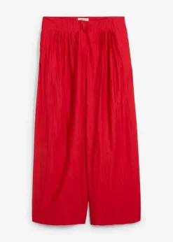 bonprix bonprix Pantalón palazzo de mezcla de viscosa arrugada con estructura Rojo salsa Clearance
