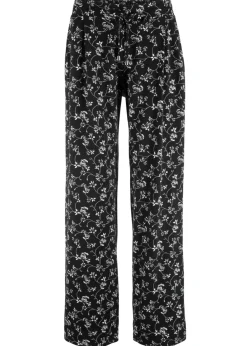 bonprix bonprix Pantalón palazzo de mezcla de viscosa Negro de flores Clearance