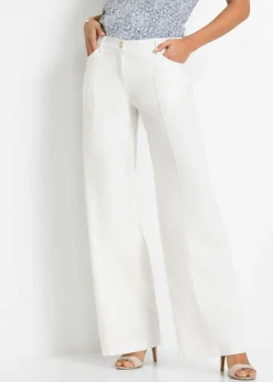 bonprix bonprix Pantalón palazzo de mezcla de lino Blanco