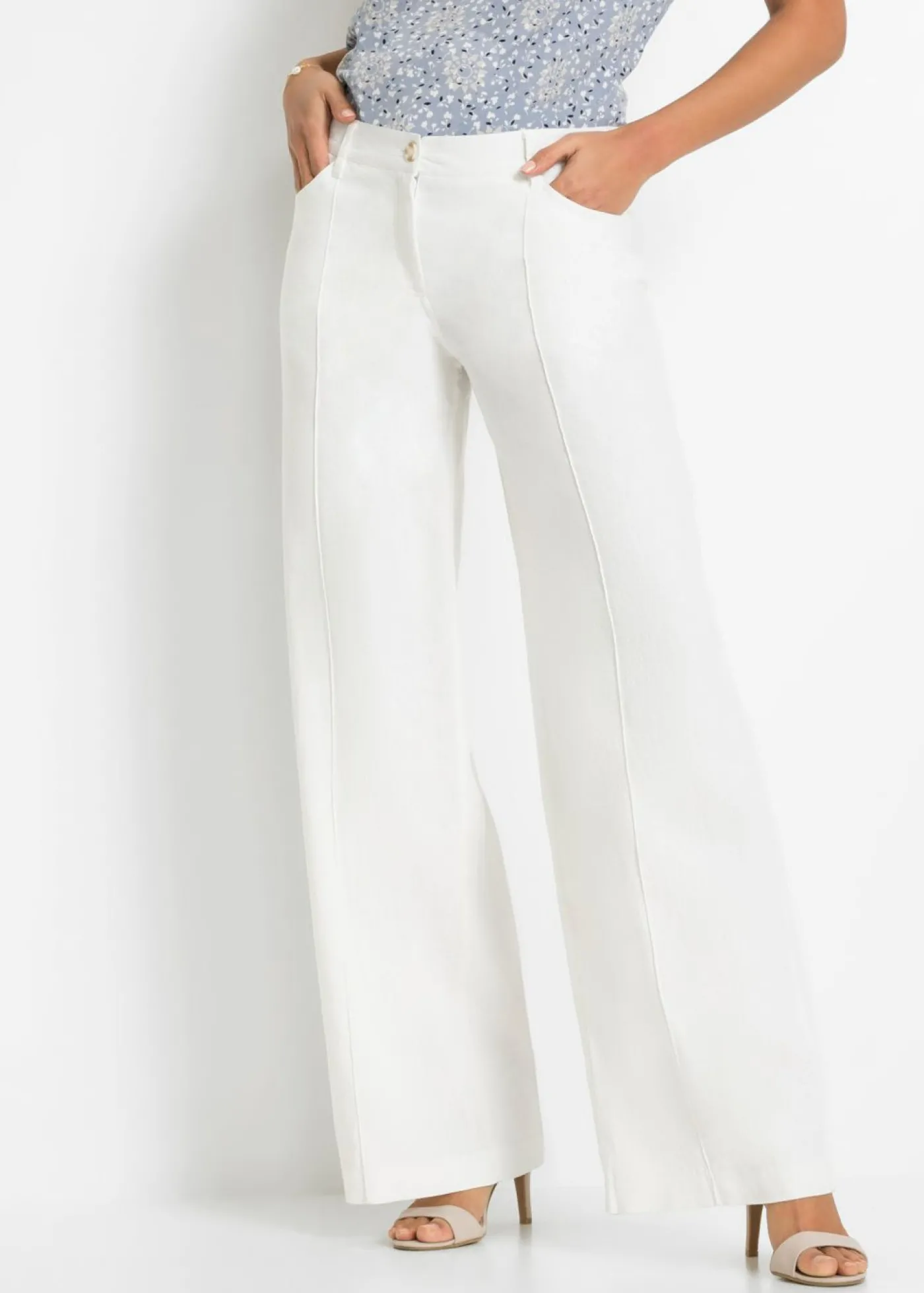 bonprix bonprix Pantalón palazzo de mezcla de lino Blanco
