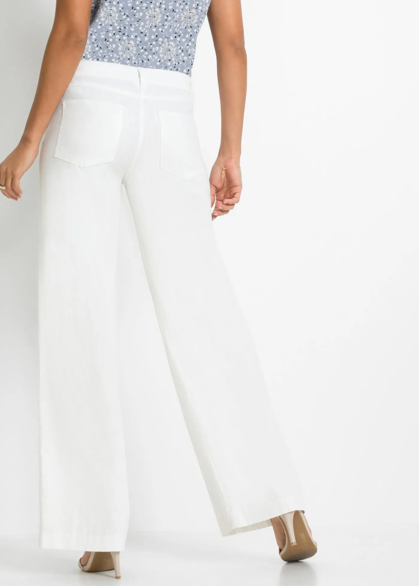 bonprix bonprix Pantalón palazzo de mezcla de lino Blanco