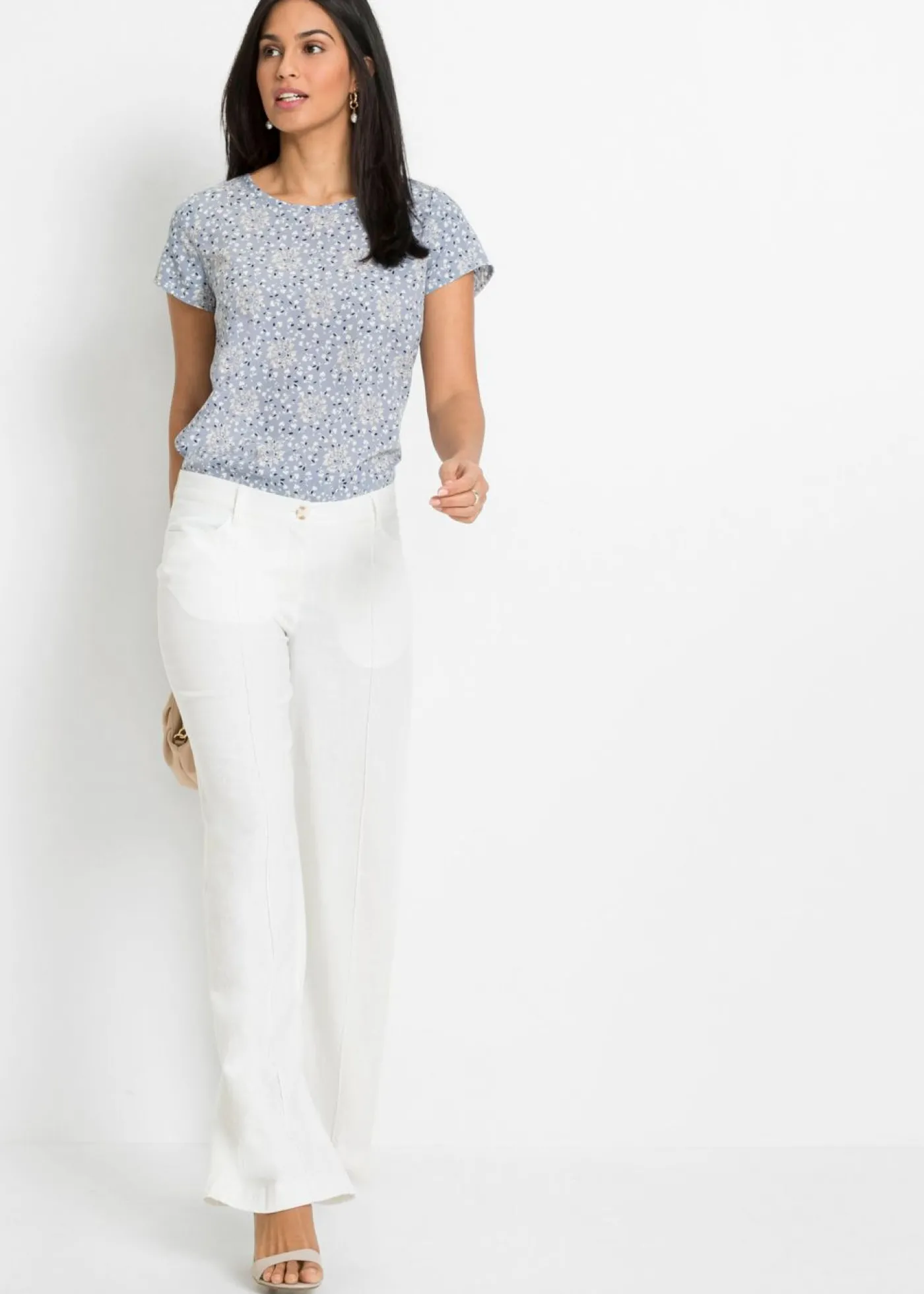 bonprix bonprix Pantalón palazzo de mezcla de lino Blanco