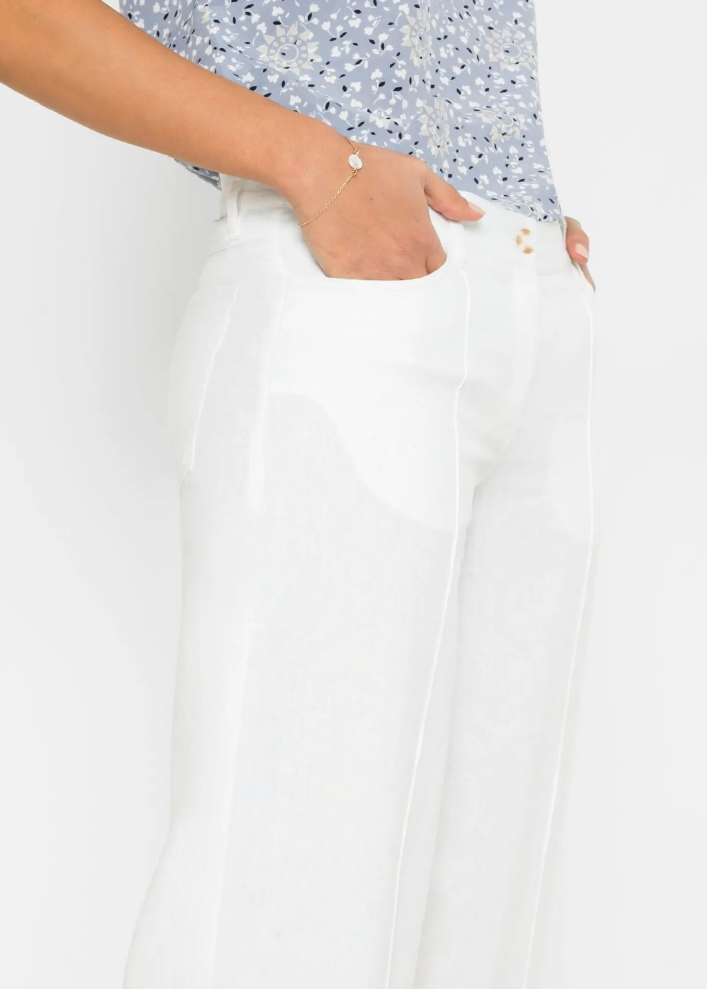 bonprix bonprix Pantalón palazzo de mezcla de lino Blanco