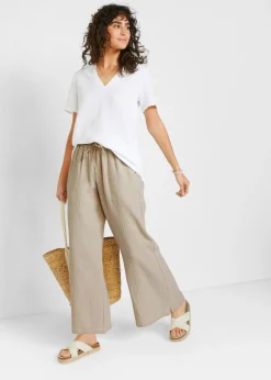 bonprix bonprix Pantalón palazzo de muselina gris piedra Clearance