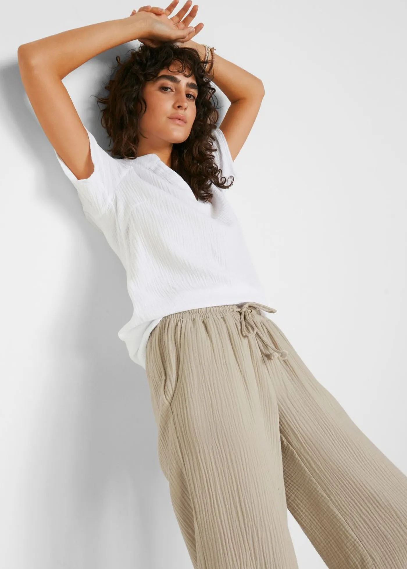 bonprix bonprix Pantalón palazzo de muselina gris piedra Clearance