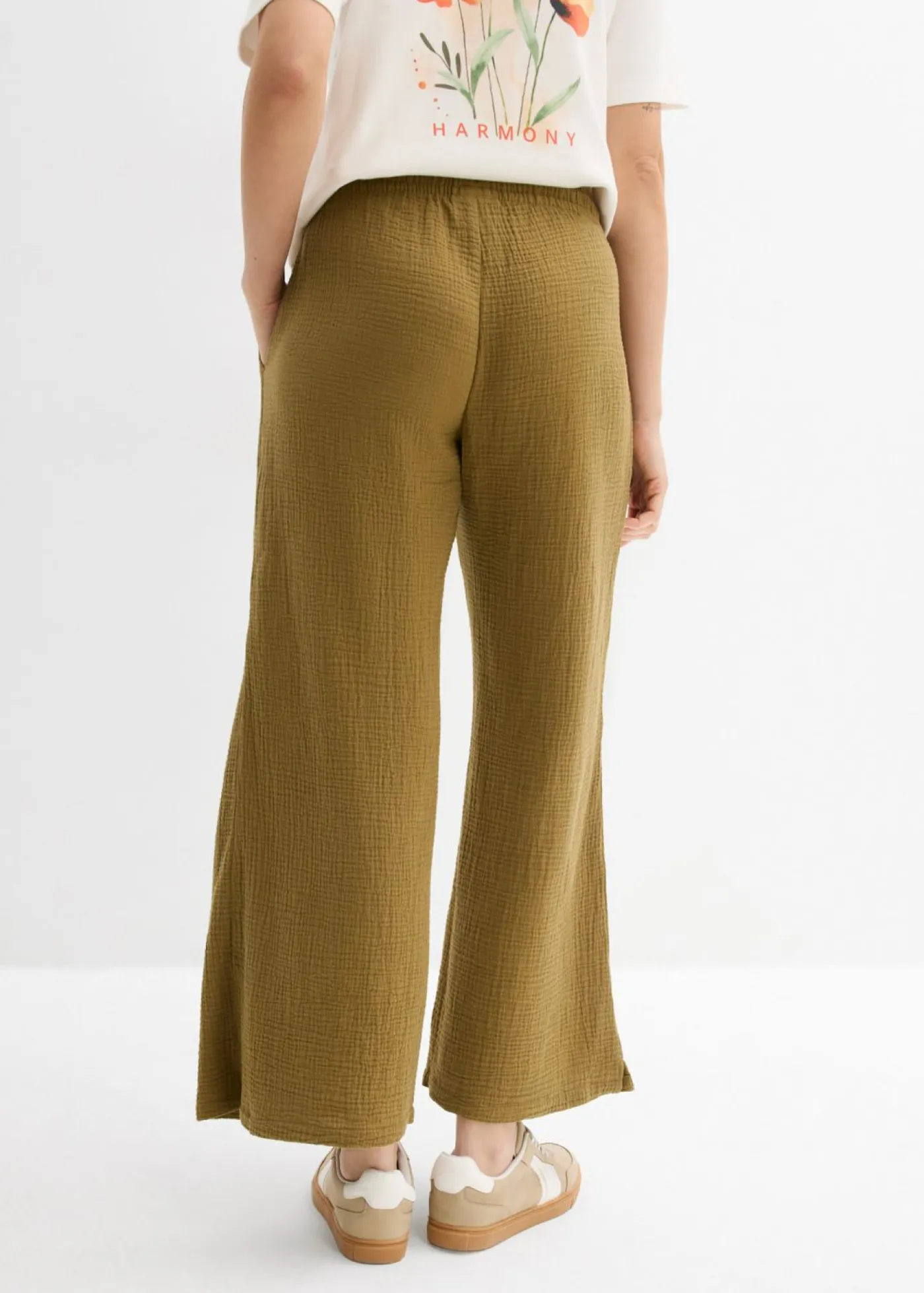 bonprix bonprix Pantalón palazzo de muselina Verde-natural Online