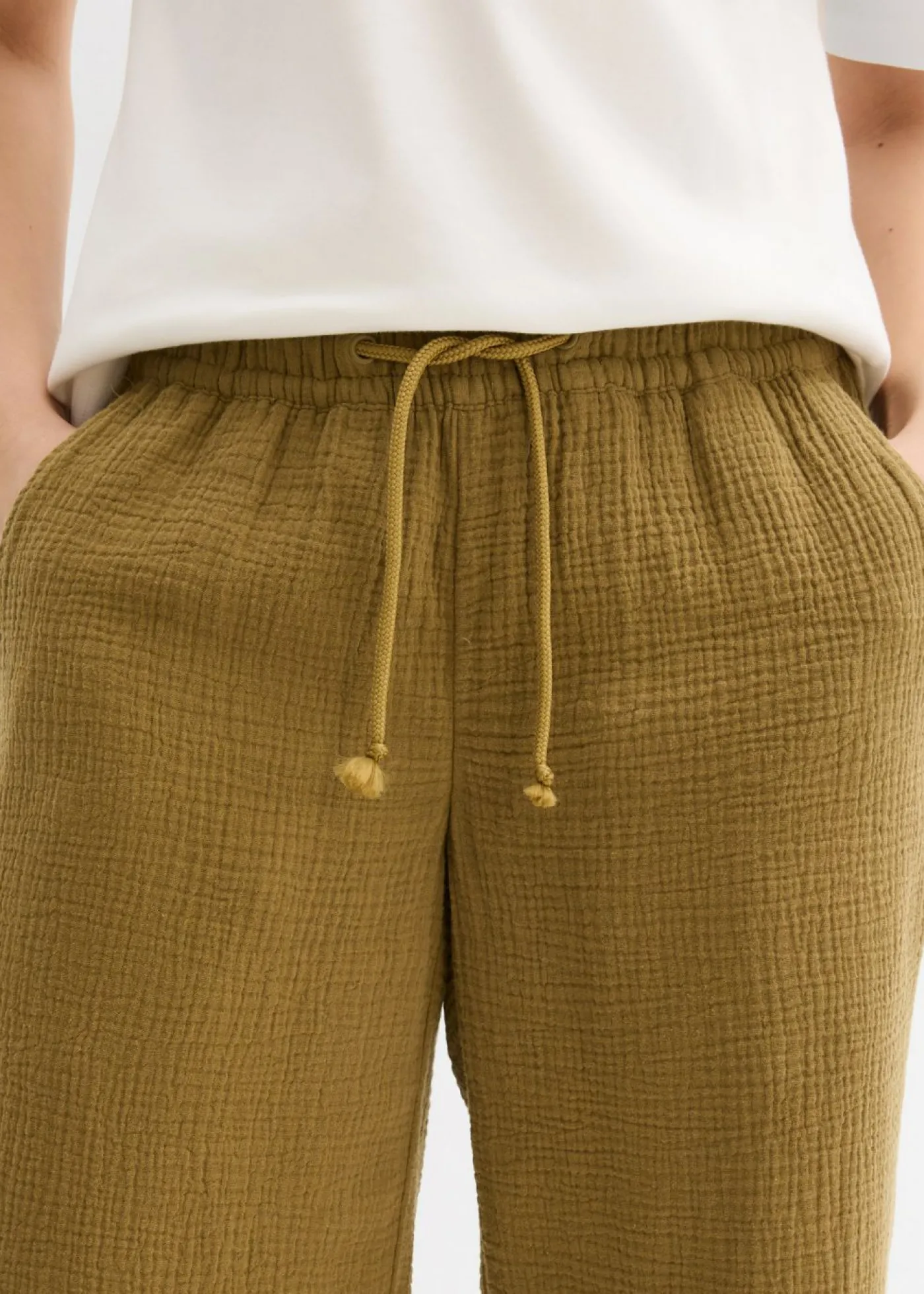 bonprix bonprix Pantalón palazzo de muselina Verde-natural Online