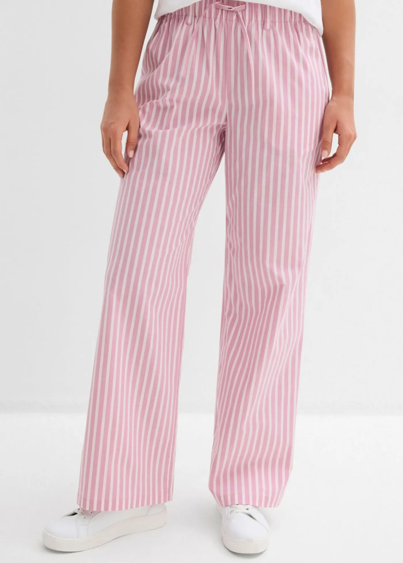 bonprix bonprix Pantalón palazzo de popelín de algodón rosa claro-malva rayas verticales Outlet