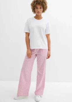 bonprix bonprix Pantalón palazzo de popelín de algodón rosa claro-malva rayas verticales Outlet