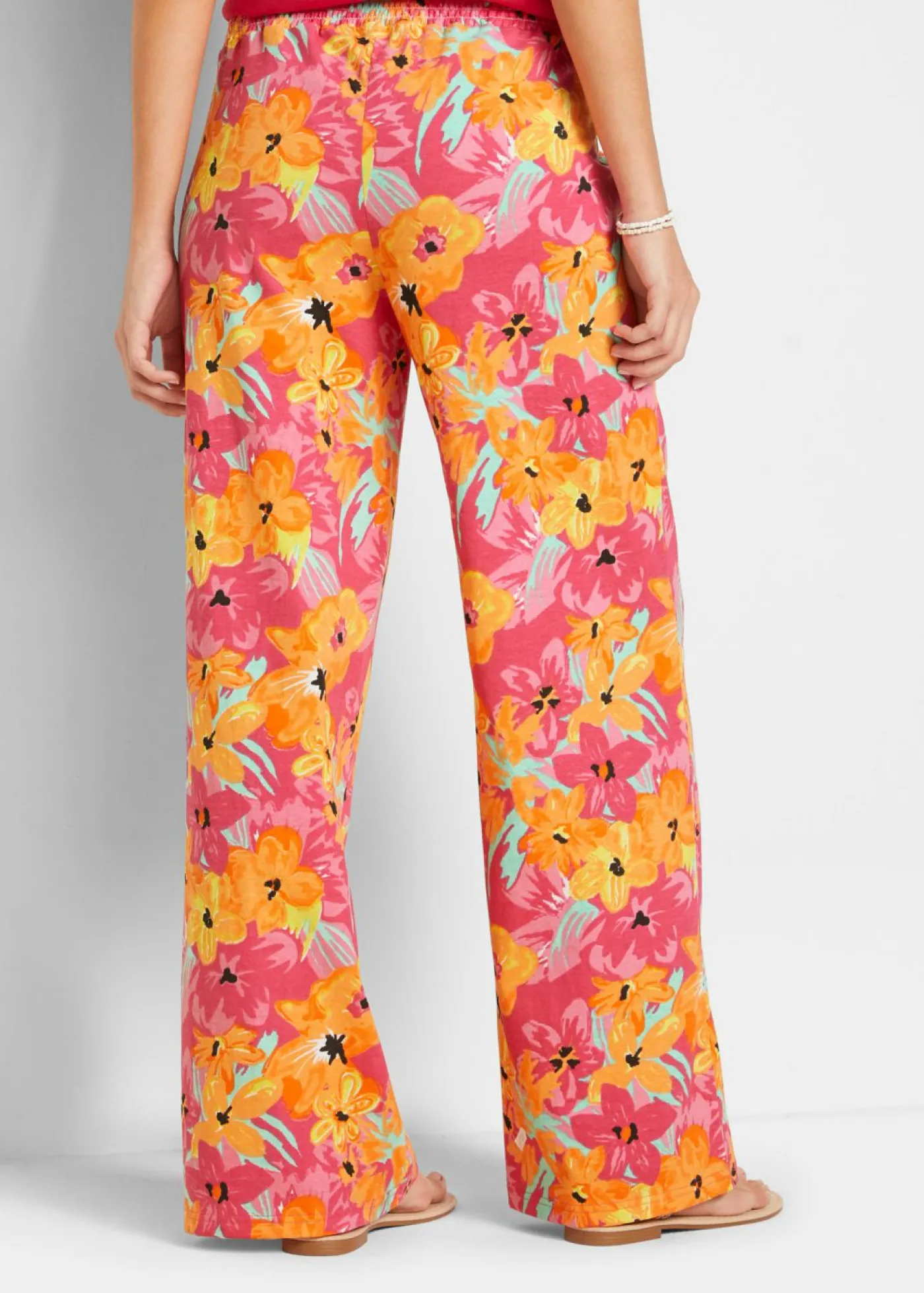 bonprix bonprix Pantalón Palazzo de punto de mezcla de viscosa Pink lady de flores Discount