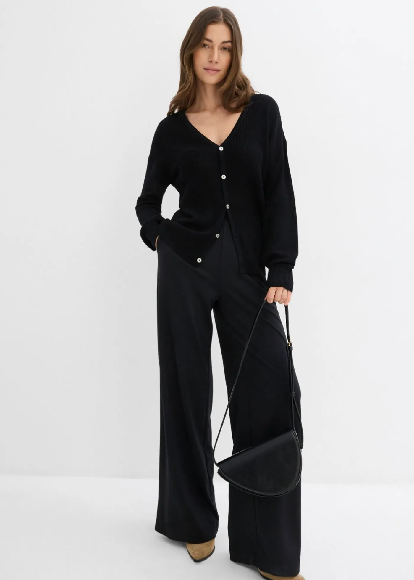bonprix bonprix Pantalón palazzo de Punto di Roma cómodo Negro Hot