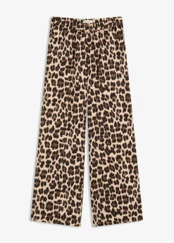 bonprix bonprix Pantalón palazzo de satén fluido estampado leo marrón Online