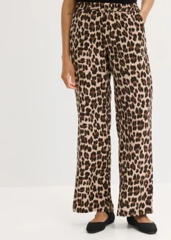 bonprix bonprix Pantalón palazzo de satén fluido estampado leo marrón Online