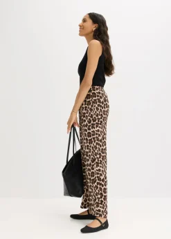 bonprix bonprix Pantalón palazzo de satén fluido estampado leo marrón Online