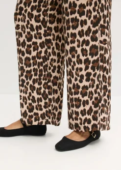 bonprix bonprix Pantalón palazzo de satén fluido estampado leo marrón Online