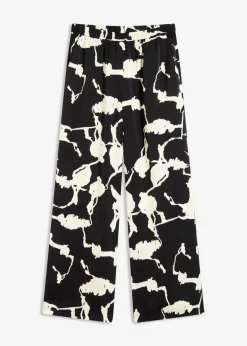 bonprix bonprix Pantalón palazzo de satén fluido Negro-blanco Outlet