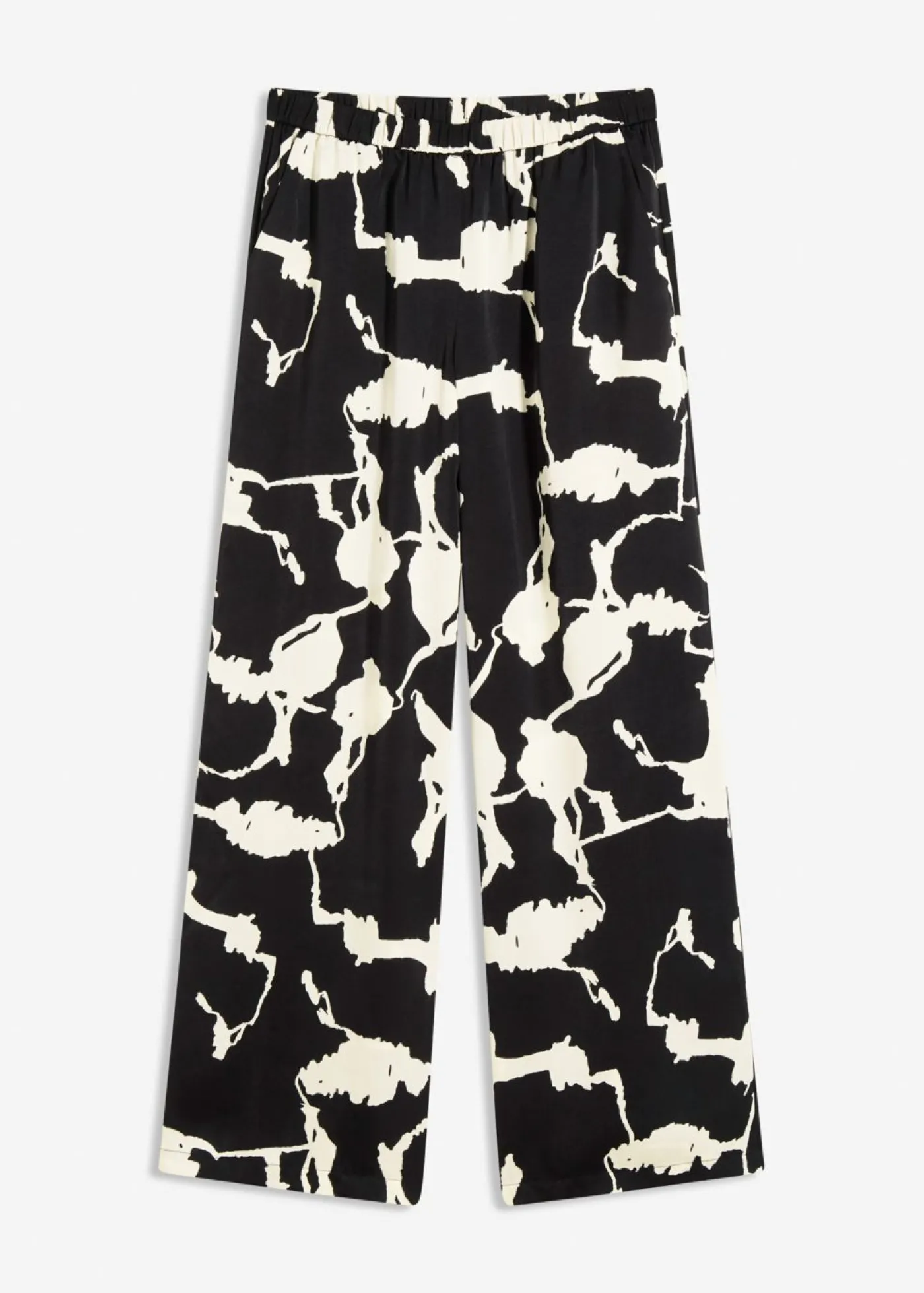 bonprix bonprix Pantalón palazzo de satén fluido Negro-blanco Outlet