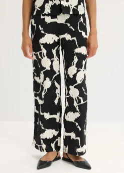 bonprix bonprix Pantalón palazzo de satén fluido Negro-blanco Outlet